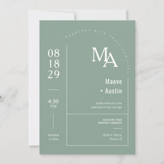 Invitation Simple Sage Green Moderne Minimal Boho Arch QR Cod (Devant)