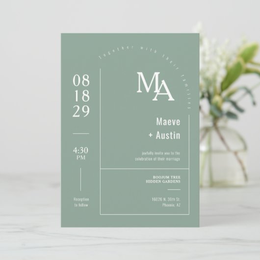 Invitation Simple Sage Green Moderne Minimal Boho Arch QR Cod (Debout devant)