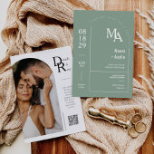 Invitation Simple Sage Green Moderne Minimal Boho Arch QR Cod