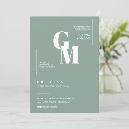 Invitation Simple Sage Green Moderne Minimal Mariage QR Code (Debout devant)