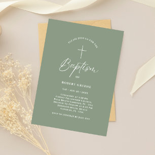 Invitation Simple Sage Green Script bébé bébé photo Baptême