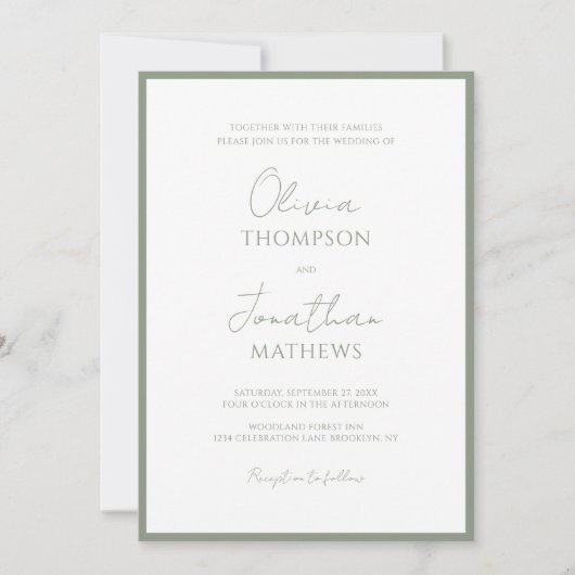 Invitation Simple Sage Green Script Mariage photo (Devant)