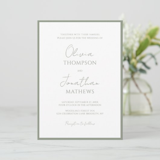 Invitation Simple Sage Green Script Mariage photo (Debout devant)