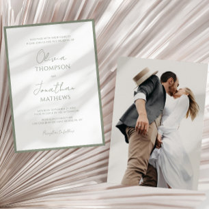 Invitation Simple Sage Green Script Mariage photo