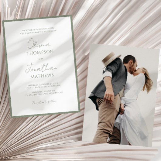 Invitation Simple Sage Green Script Mariage photo