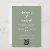 Invitation Simple Sage Green Script Photo QR Code Mariage (Dos)