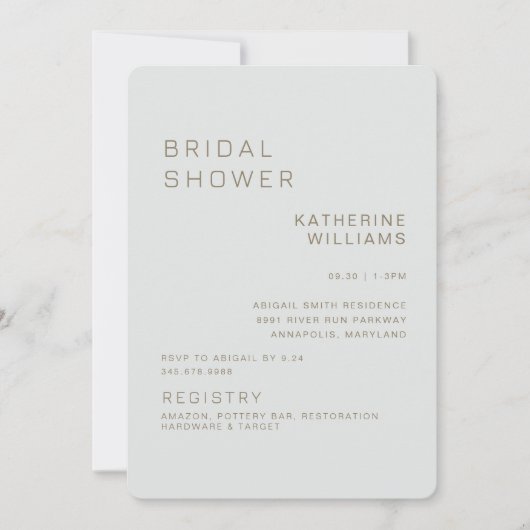 Invitation Simple Sage Mariage Moderne Shower (Devant)