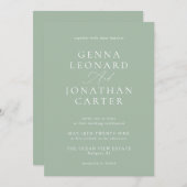 Invitation Simple Sage Vert & Blanc Mariage élégant (Devant / Derrière)