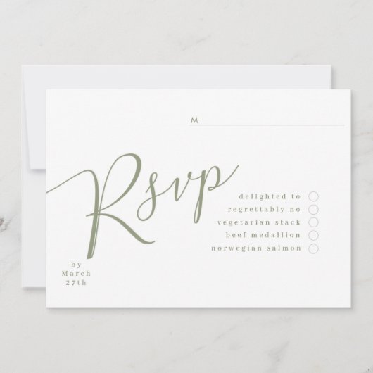 Invitation Simple Sage Vert et blanc Moderne Calligraphie RSV (Devant)