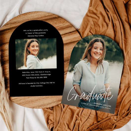 Invitation Simple Script 2 Photo Arch Graduation