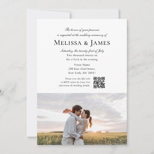Invitation Simple Script 2 Photo Mariage Code QR Blanc (Devant)