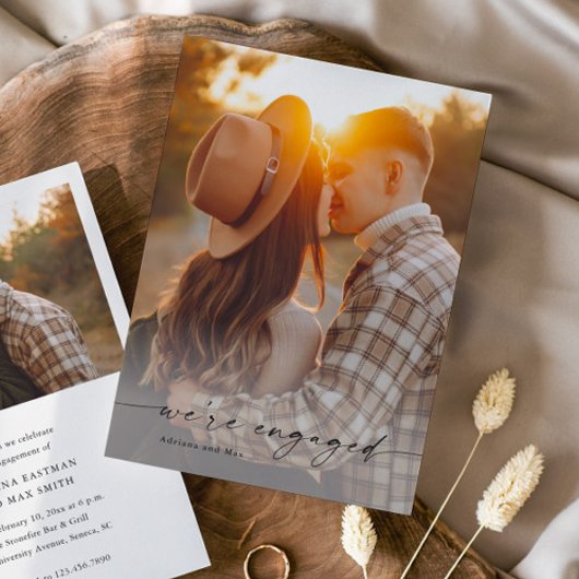 Invitation Simple Script 2 Photo Mariage Fiançailles