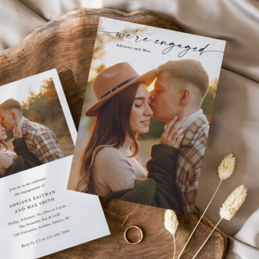 Invitation Simple Script 2 Photo Mariage Fiançailles