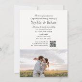 Invitation Simple Script 2 Photo QR Code Mariage Blanc (Devant)