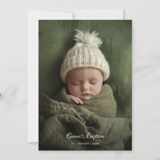 Invitation Simple Script Baptême catholique bébé Photo Gold (Devant)