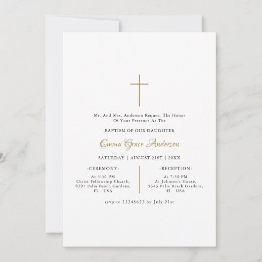 Invitation Simple Script Baptême catholique bébé Photo Gold (Dos)