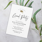 Invitation Simple Script Black and White Graduation Party