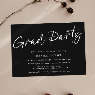 Invitation Simple Script Black White Graduation Party