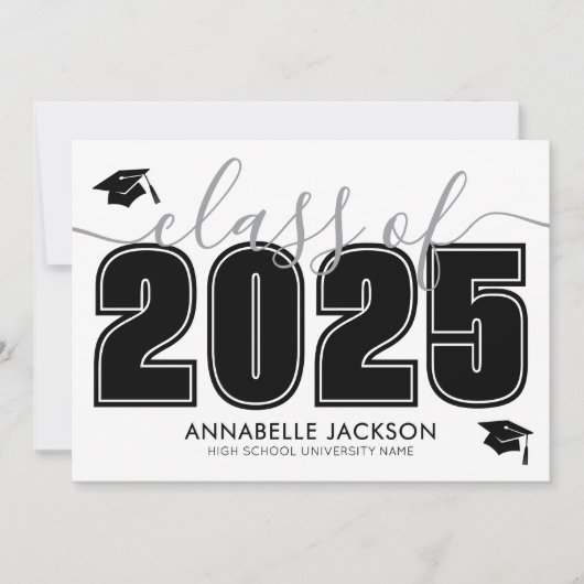Invitation Simple Script Black White Graduation Party (Devant)