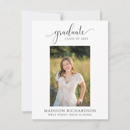 Invitation Simple Script Black & White Photo Graduation Party (Devant)
