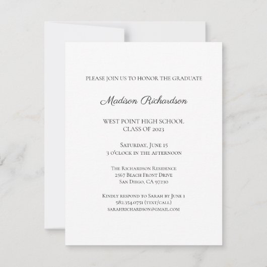 Invitation Simple Script Black & White Photo Graduation Party (Dos)