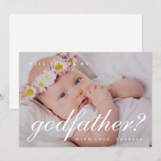 Invitation Simple Script Blanc Proposition de Parrainage Phot (Devant / Derrière)