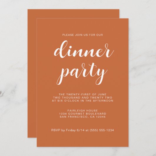 Invitation Simple Script Chic Burange Diner Party (Devant / Derrière)