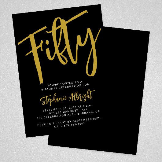 Invitation Simple Script Cinquantième Or 50e Fête d'Anniversa