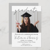 Invitation Simple Script Custom Photo Fun Élégant Graduation (Devant / Derrière)