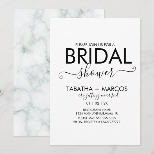 Invitation Simple Script de Motif de Marbre pour Baby Shower  (Devant / Derrière)