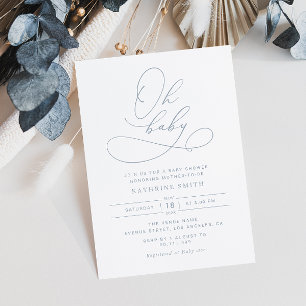 Invitation Simple Script Dusty baby shower bleu