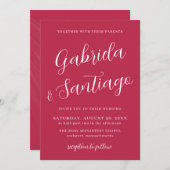 Invitation Simple Script élégant Mariage moderne Magenta (Devant / Derrière)