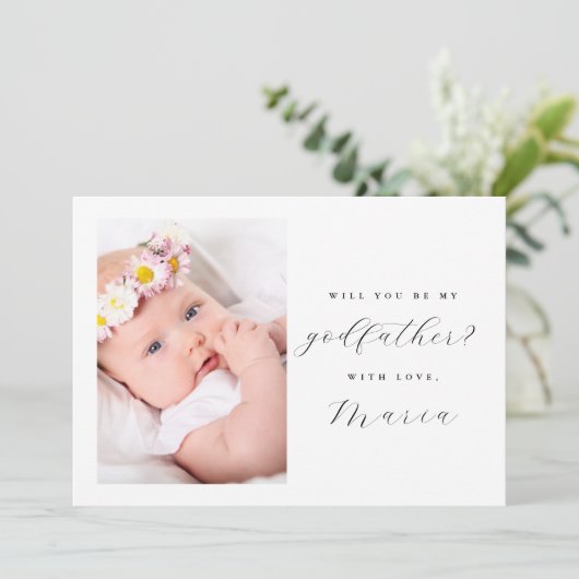 Invitation Simple Script Élégant Parrain Proposition Photo (Debout devant)