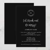 Invitation Simple Script Entreprise Logo Noël Fête Noir (Devant / Derrière)