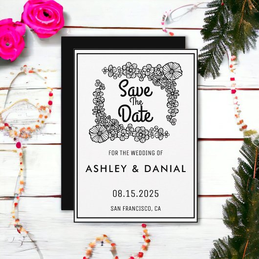 Invitation Simple script floral wreath Wedding Enregistrer la