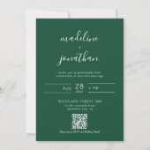 Invitation Simple Script Forest Green Photo QR Code Mariage (Dos)