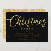 Invitation Simple Script Gold Black Mini Noël Party (Devant / Derrière)