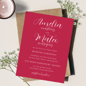 Invitation Simple Script Magenta et Mariage blanc