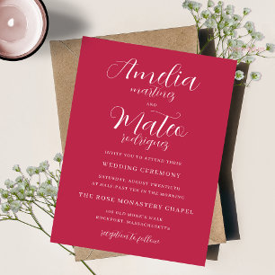 Invitation Simple Script Magenta et Mariage blanc