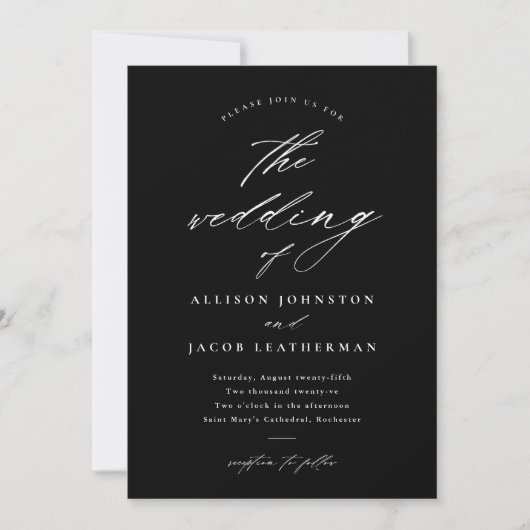 Invitation Simple Script Mariage Noir et Blanc (Devant)