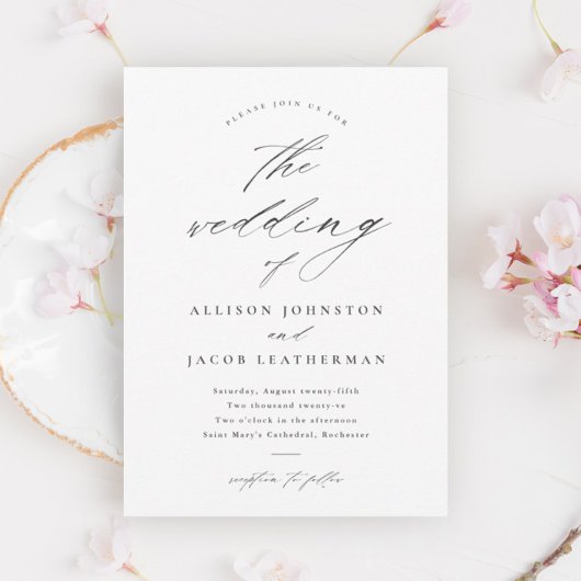 Invitation Simple Script Mariage Noir et Blanc