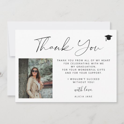 Invitation Simple script minimal 2 graduation photo merci (Devant)