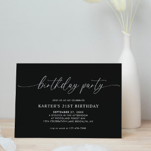 Invitation Simple Script minimal Noir Blanc Adulte Anniversai
