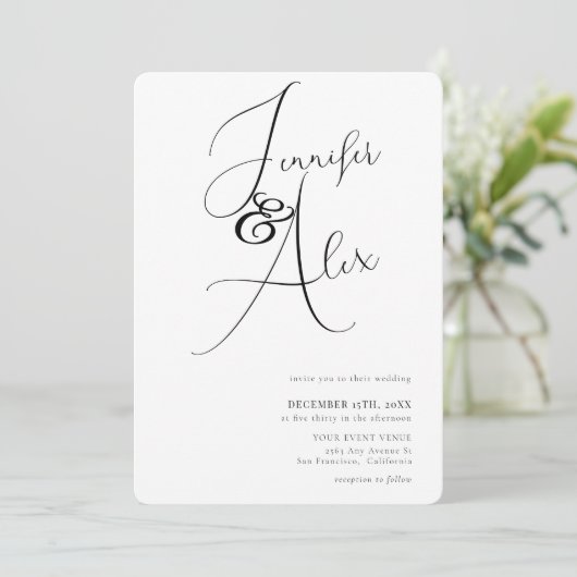 Invitation Simple Script Minimalist Photo Collage Wedding  (Debout devant)