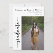 Invitation Simple Script Moderne 2 Photo Diplômé (Devant)