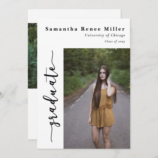 Invitation Simple Script Moderne 2 Photo Diplômé (Devant / Derrière)