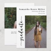 Invitation Simple Script Moderne 2 Photo Remise de diplômes  (Devant / Derrière)