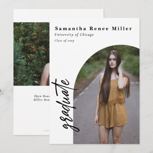 Invitation Simple Script Moderne Arch 2 Photo Remise des dipl (Devant / Derrière)