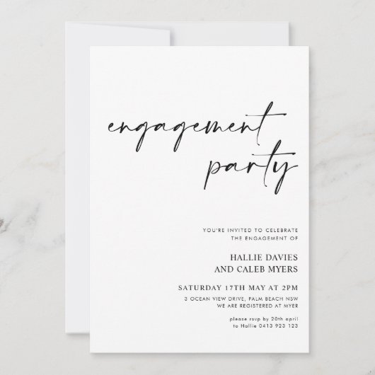Invitation Simple script moderne Black White Engagement Party (Devant)