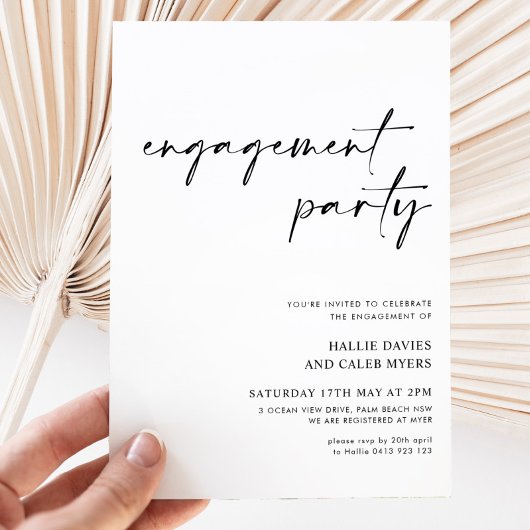 Invitation Simple script moderne Black White Engagement Party